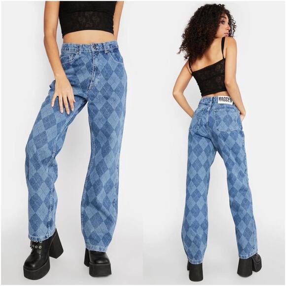 The RAGGED PREIST x Free People Detention Argyle Jeans - Picture 4 of 13